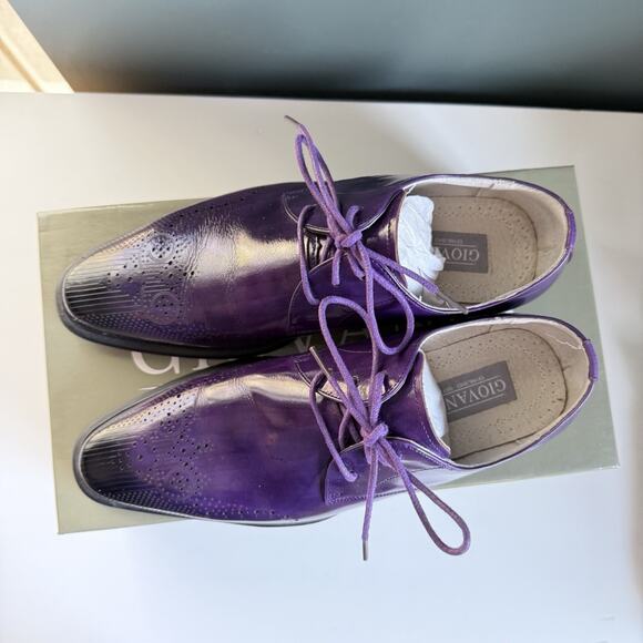Mens‎ 8.5 Authentic Leather Lace Up Oxford Dress Shoes Purple Giovanni Owen - Picture 11 of 13